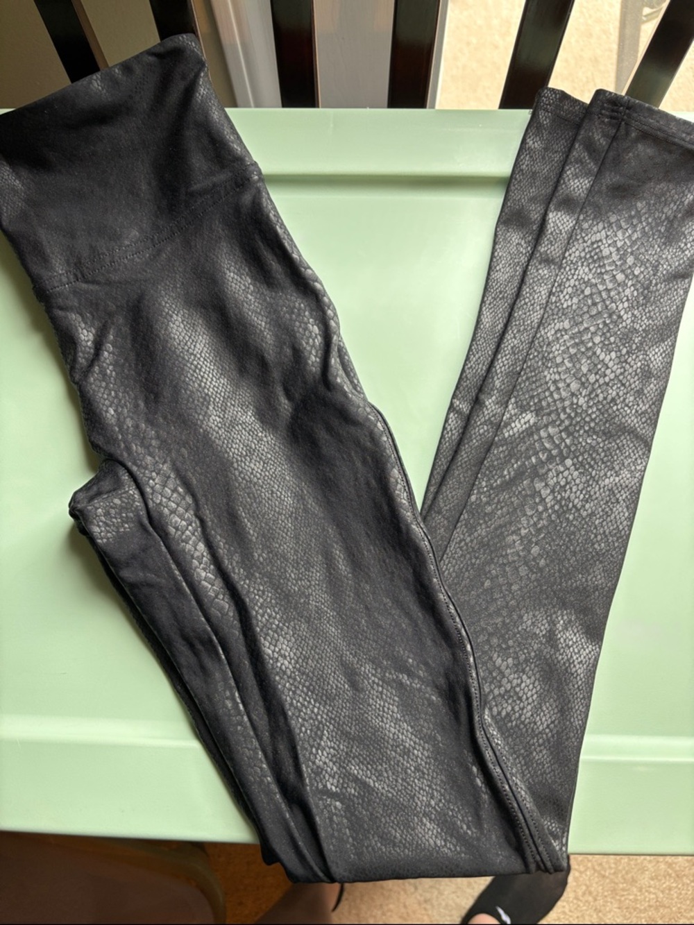 SPANX Black Faux-Leather Snake Texture Leggings